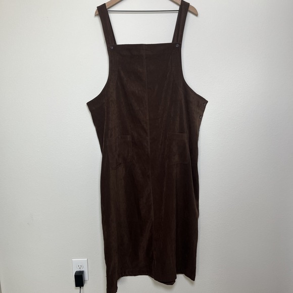 White Stag Dresses & Skirts - VTG 90s Women Chocolate Brown Jumper Overall Chore Dress 2X Faux Suede Western‎